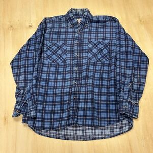 Vintage Trail's End Shirt Mens Medium Blue Plaid Flannel Long Sleeve Button Up